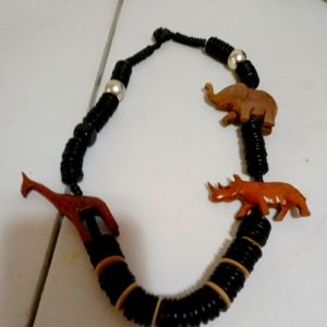 Vintage African  wooden animal necklace